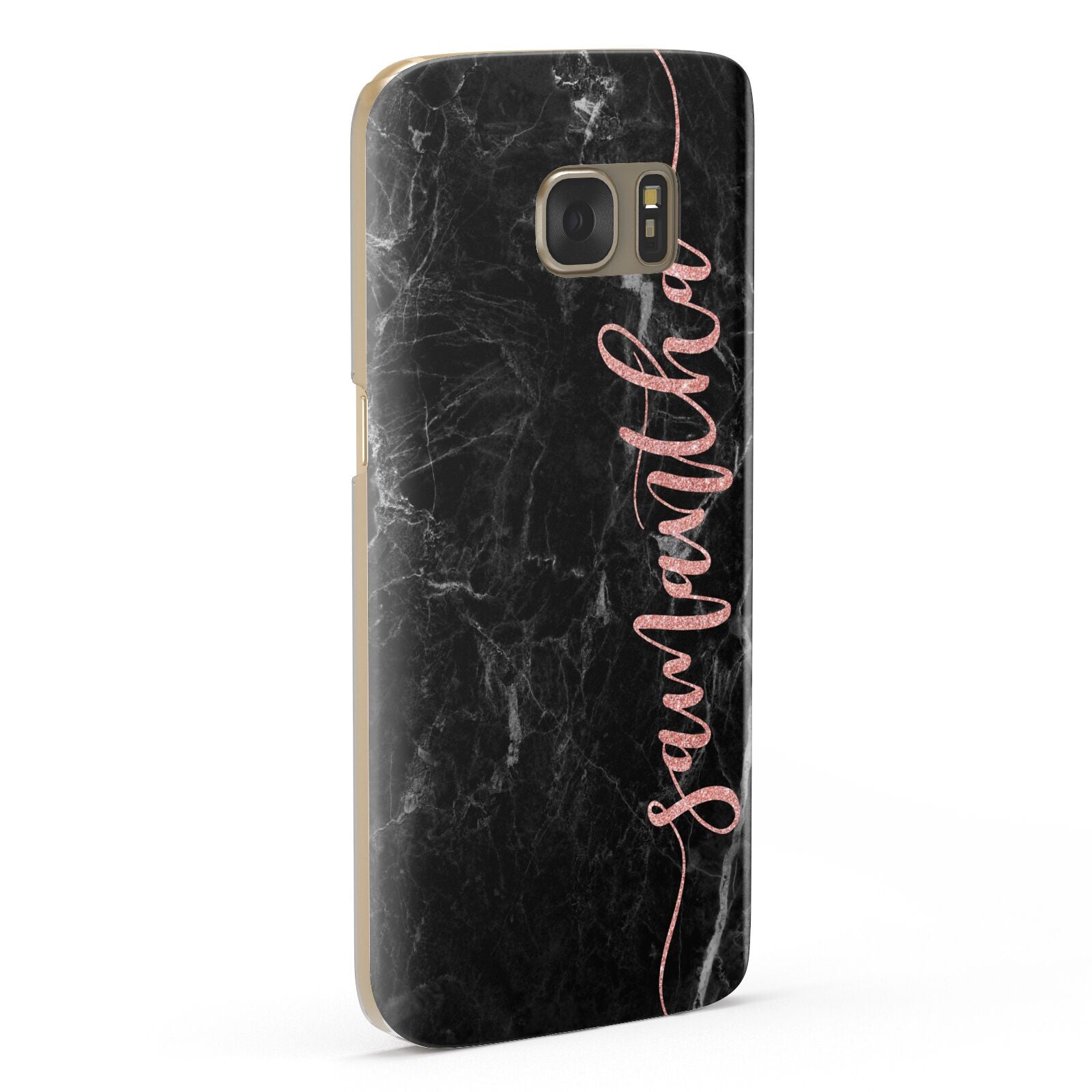 Black Marble Vertical Glitter Personalised Name Samsung Galaxy Case Fourty Five Degrees