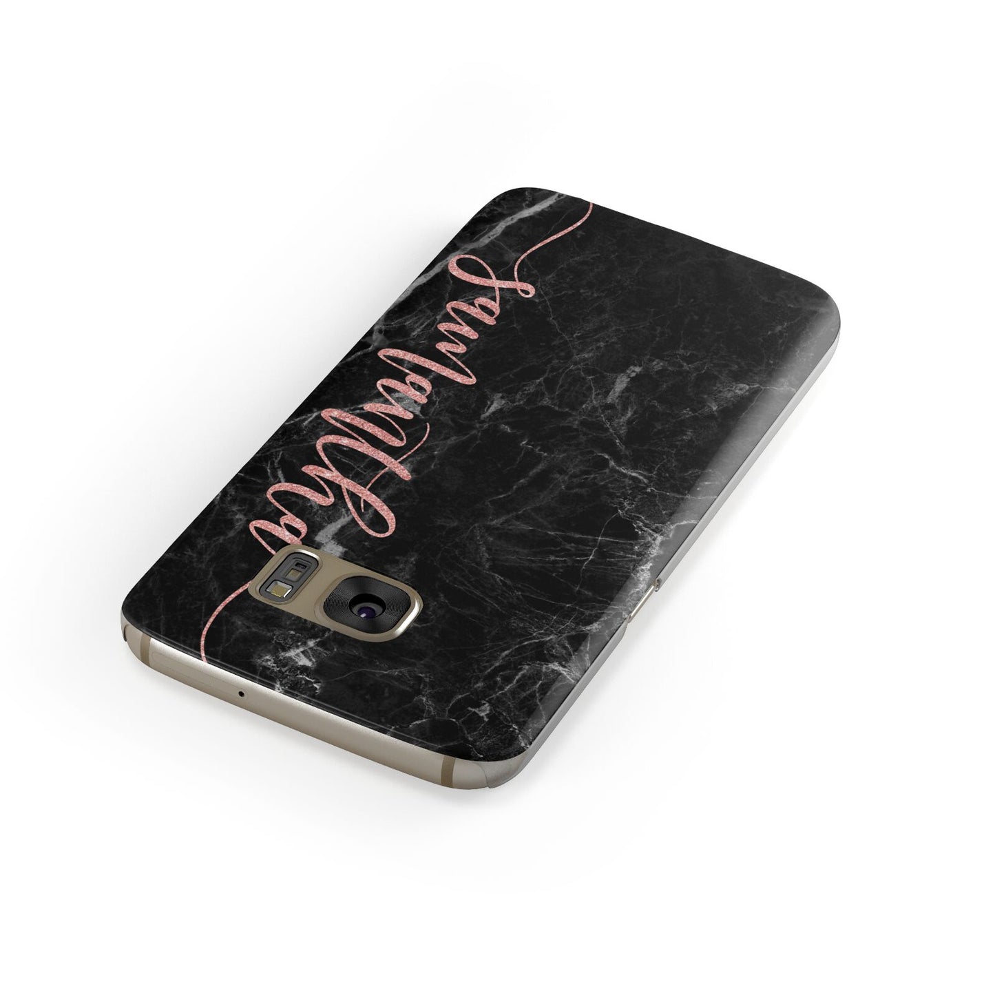 Black Marble Vertical Glitter Personalised Name Samsung Galaxy Case Front Close Up