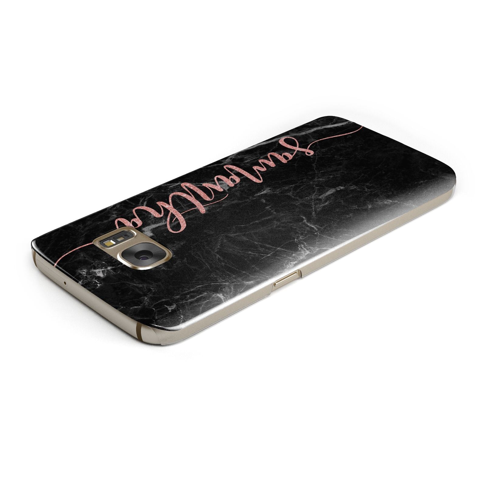 Black Marble Vertical Glitter Personalised Name Samsung Galaxy Case Top Cutout