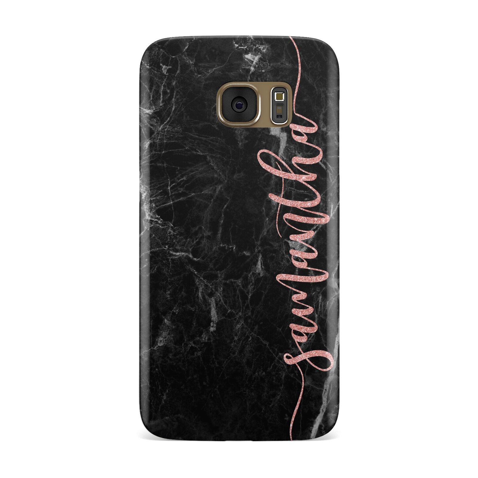 Black Marble Vertical Glitter Personalised Name Samsung Galaxy Case