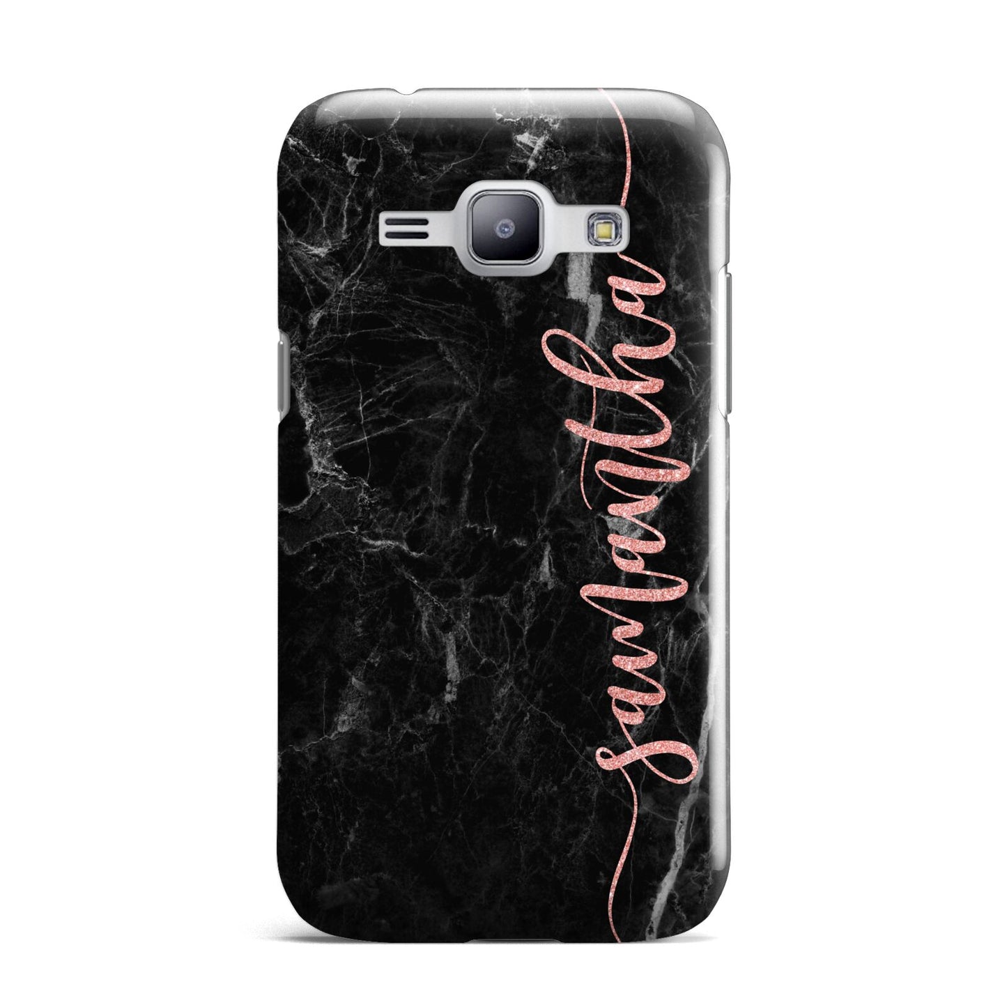 Black Marble Vertical Glitter Personalised Name Samsung Galaxy J1 2015 Case