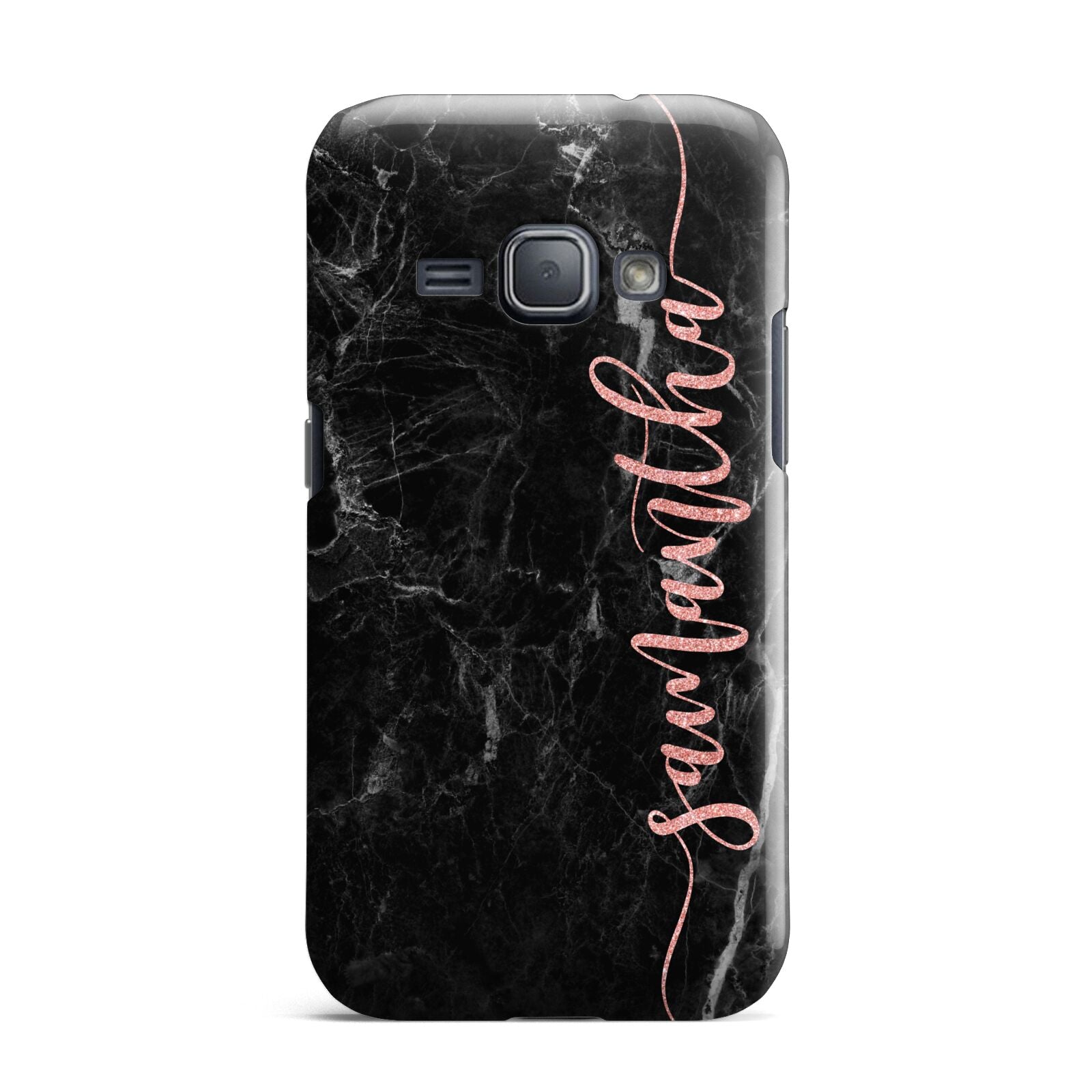 Black Marble Vertical Glitter Personalised Name Samsung Galaxy J1 2016 Case