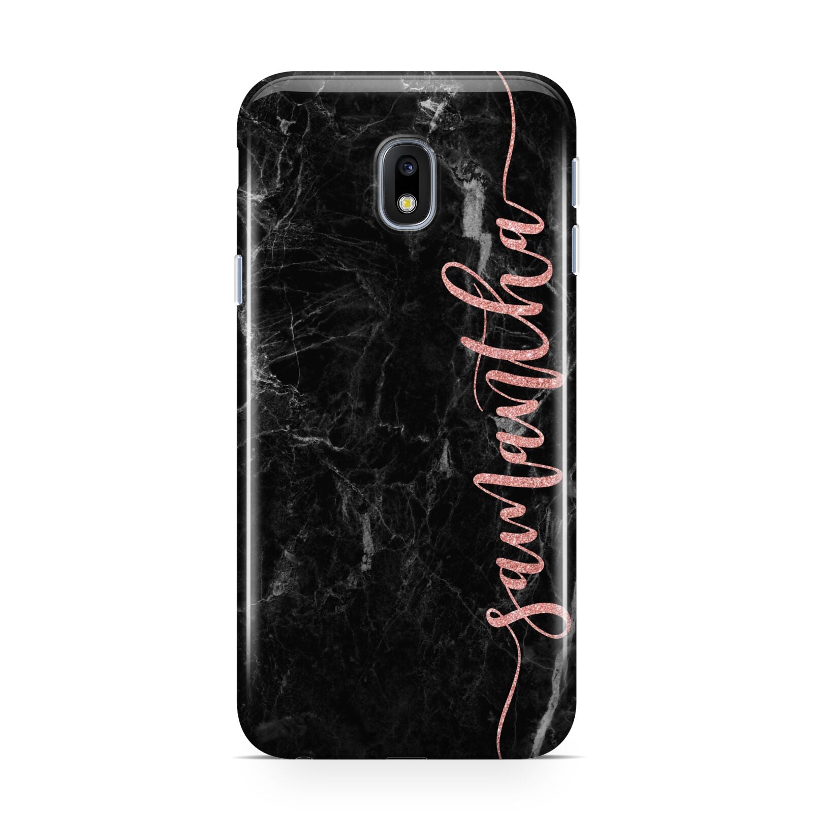 Black Marble Vertical Glitter Personalised Name Samsung Galaxy J3 2017 Case