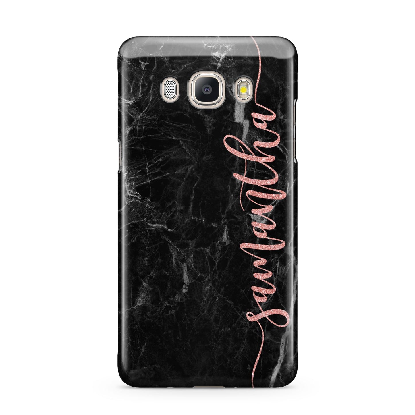 Black Marble Vertical Glitter Personalised Name Samsung Galaxy J5 2016 Case