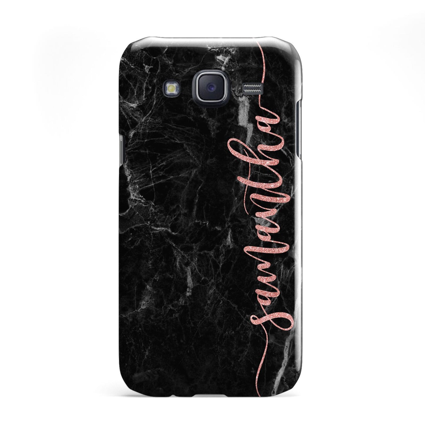 Black Marble Vertical Glitter Personalised Name Samsung Galaxy J5 Case