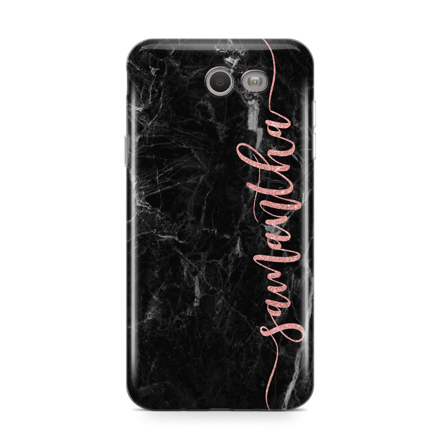 Black Marble Vertical Glitter Personalised Name Samsung Galaxy J7 2017 Case