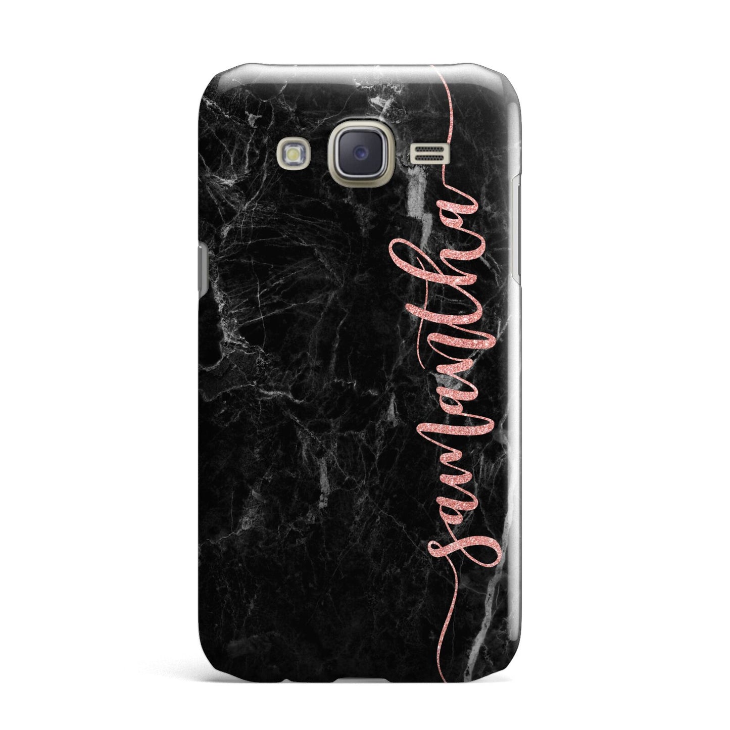 Black Marble Vertical Glitter Personalised Name Samsung Galaxy J7 Case