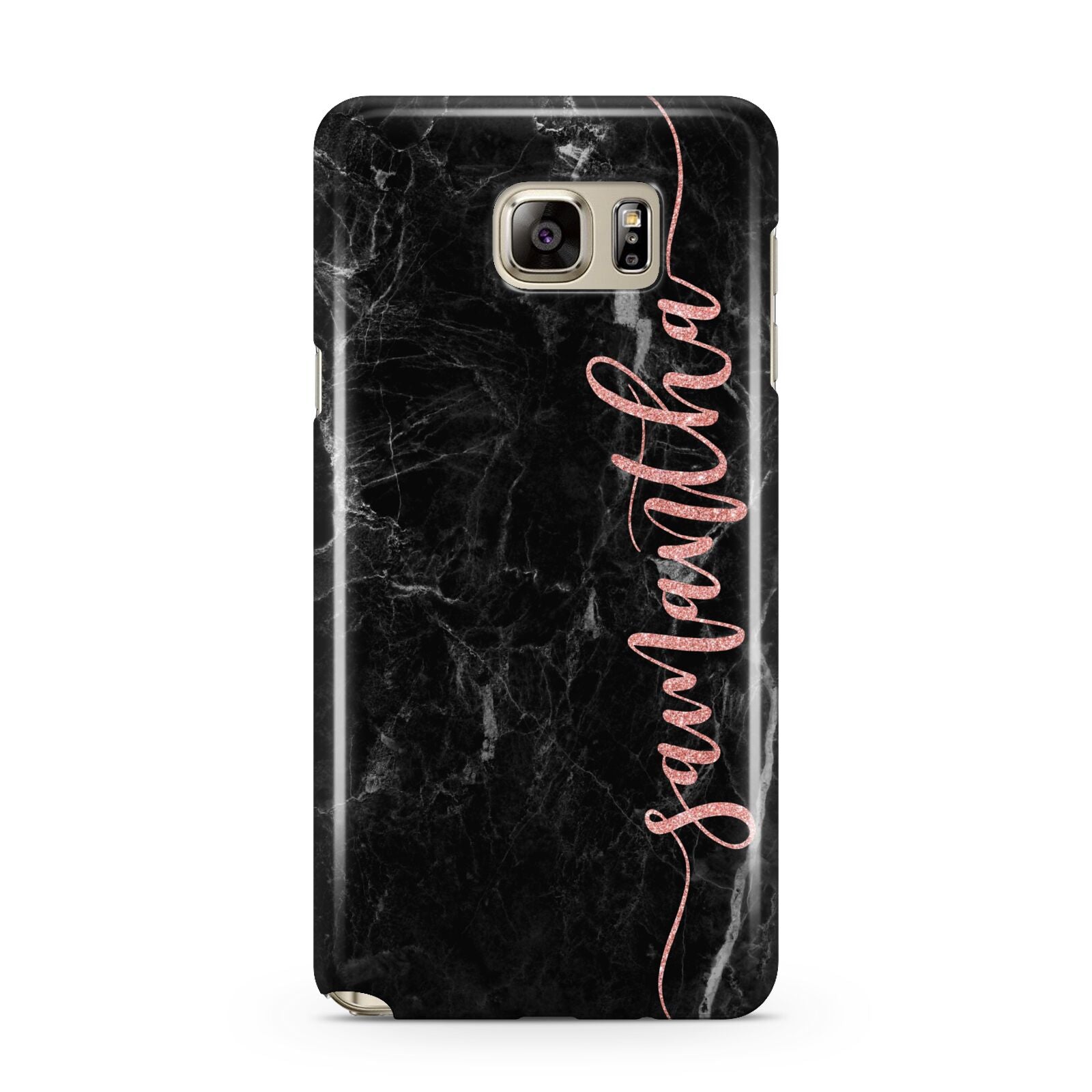 Black Marble Vertical Glitter Personalised Name Samsung Galaxy Note 5 Case