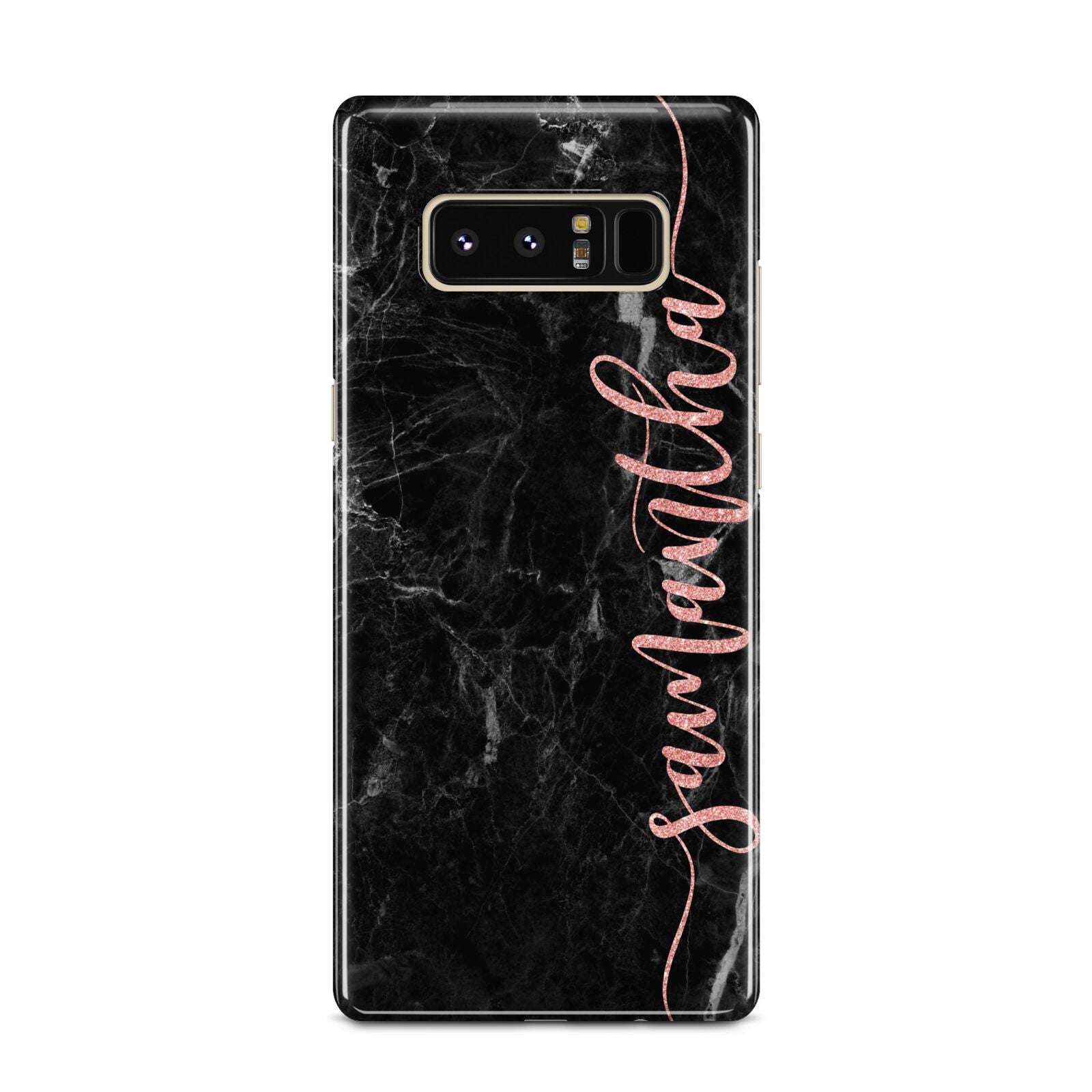 Black Marble Vertical Glitter Personalised Name Samsung Galaxy Note 8 Case