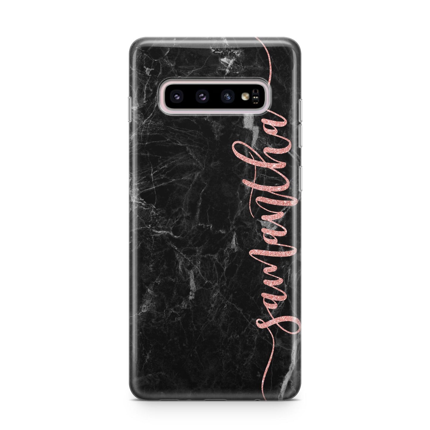 Black Marble Vertical Glitter Personalised Name Samsung Galaxy S10 Plus Case