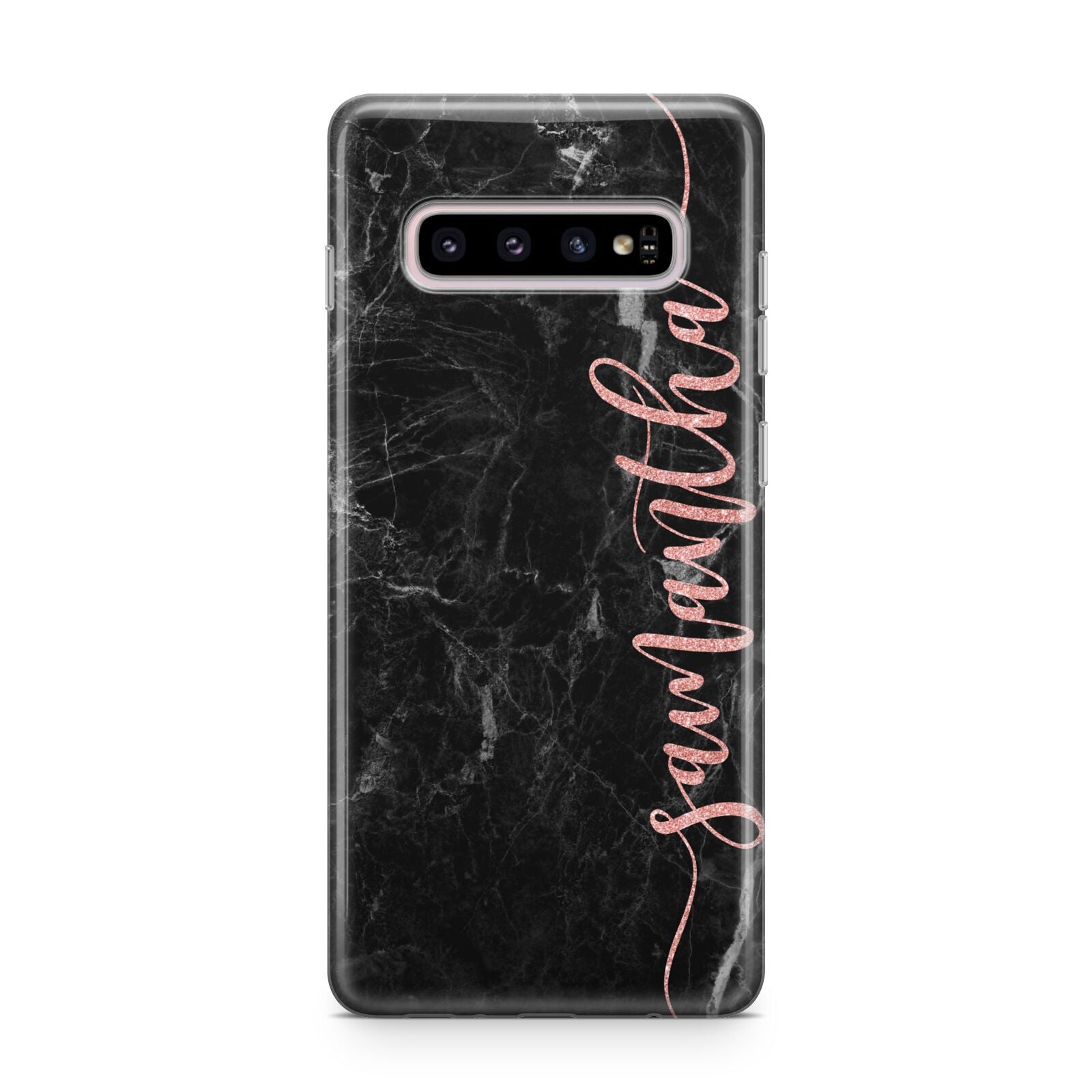 Black Marble Vertical Glitter Personalised Name Samsung Galaxy S10 Plus Case