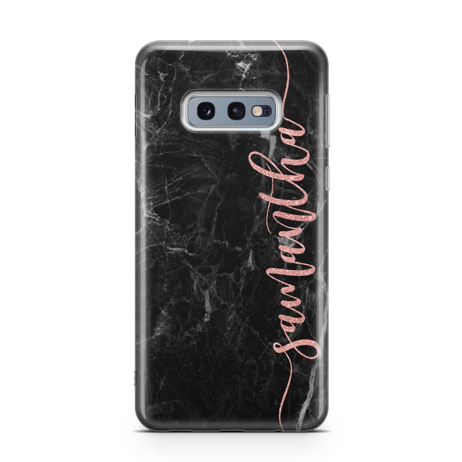 Black Marble Vertical Glitter Personalised Name Samsung Galaxy S10E Case