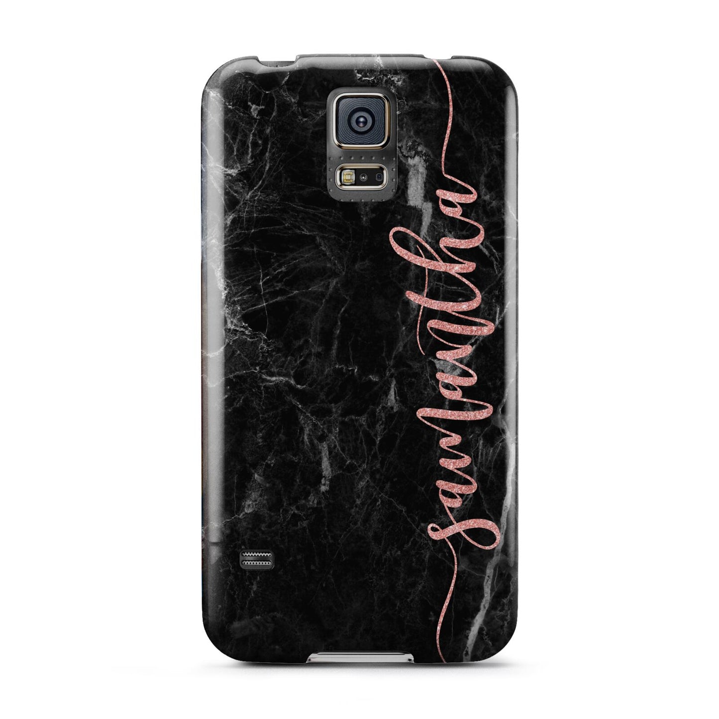 Black Marble Vertical Glitter Personalised Name Samsung Galaxy S5 Case