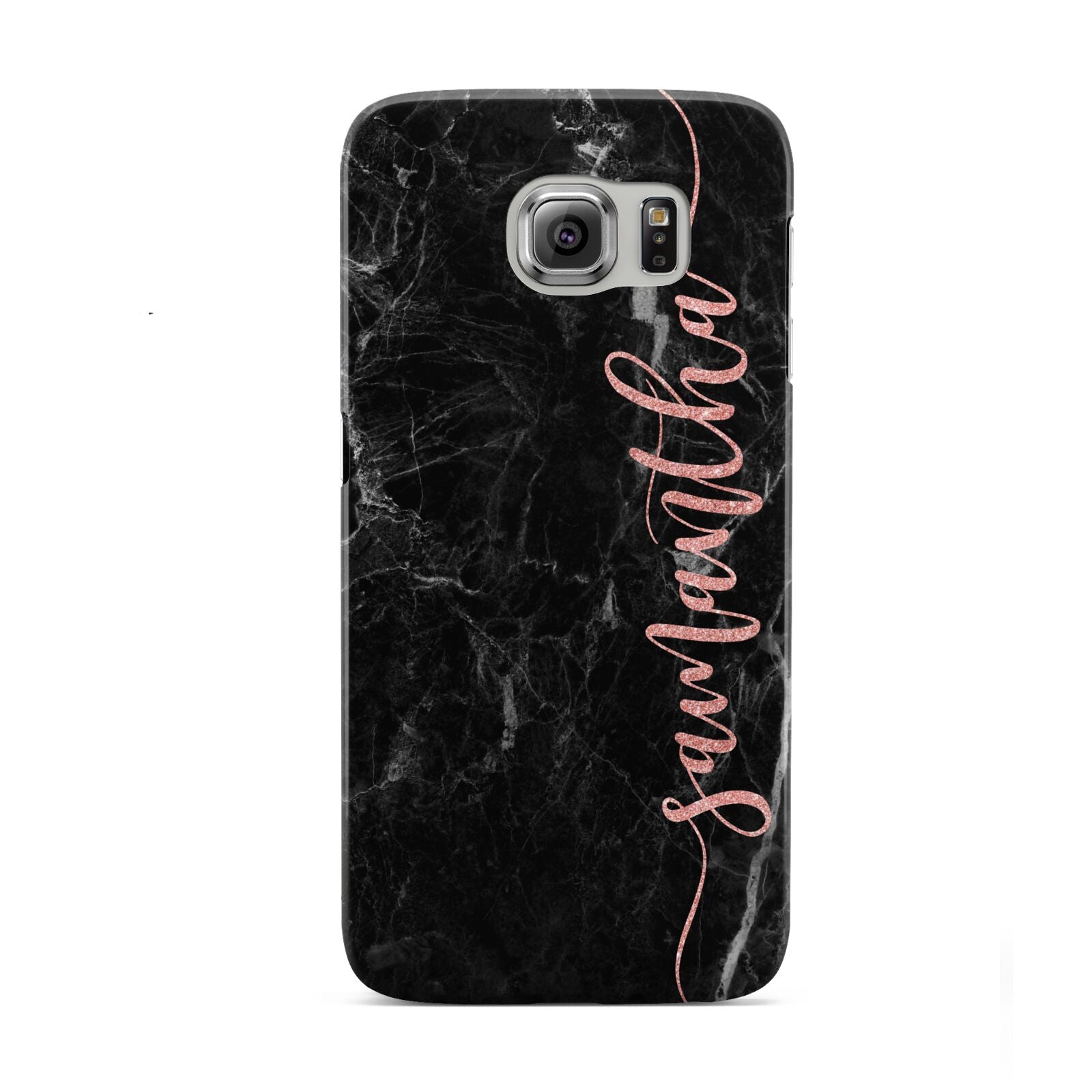 Black Marble Vertical Glitter Personalised Name Samsung Galaxy S6 Case