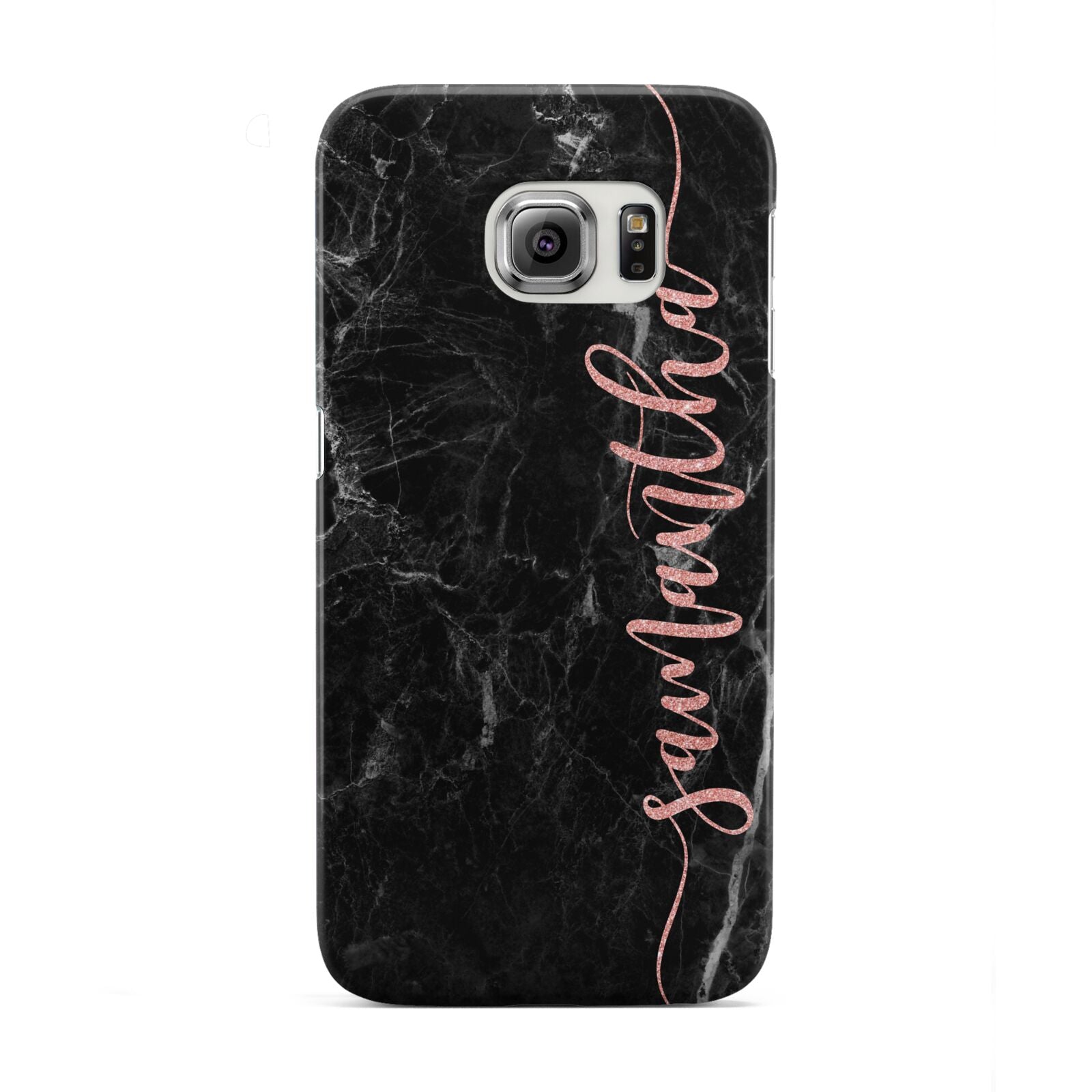 Black Marble Vertical Glitter Personalised Name Samsung Galaxy S6 Edge Case