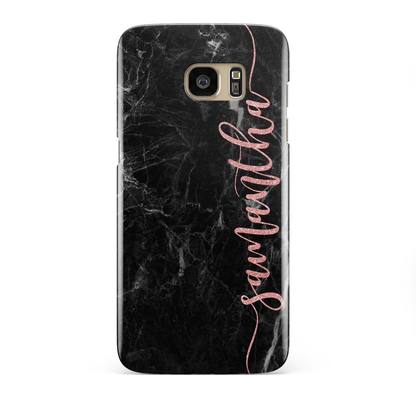 Black Marble Vertical Glitter Personalised Name Samsung Galaxy S7 Edge Case