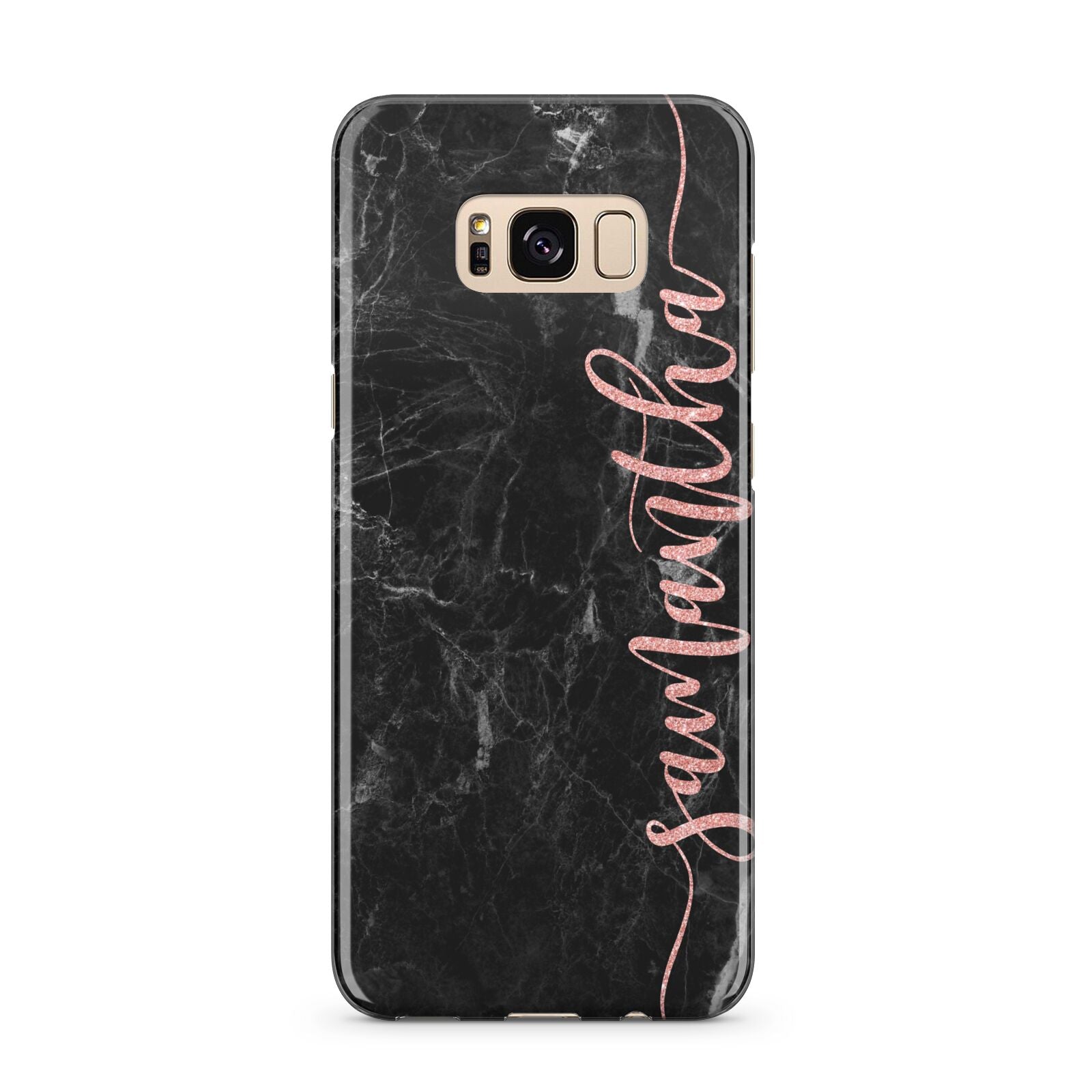 Black Marble Vertical Glitter Personalised Name Samsung Galaxy S8 Plus Case