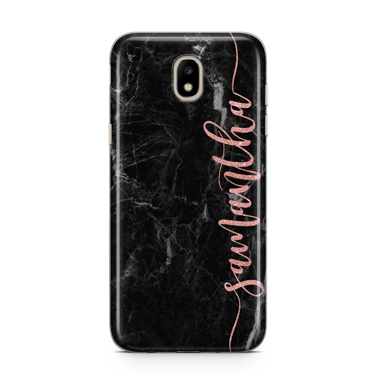 Black Marble Vertical Glitter Personalised Name Samsung J5 2017 Case