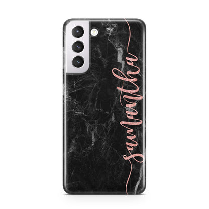 Black Marble Vertical Glitter Personalised Name Samsung S21 Case