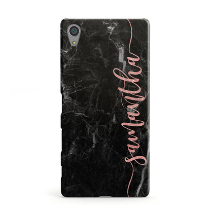 Black Marble Vertical Glitter Personalised Name Sony Xperia Case