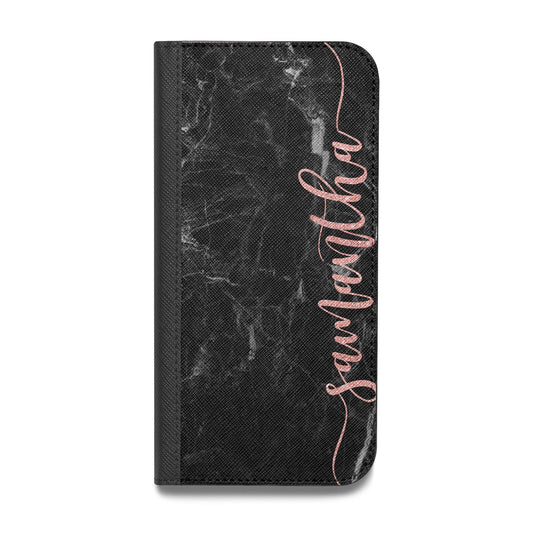 Black Marble Vertical Glitter Personalised Name Vegan Leather Flip Samsung Case