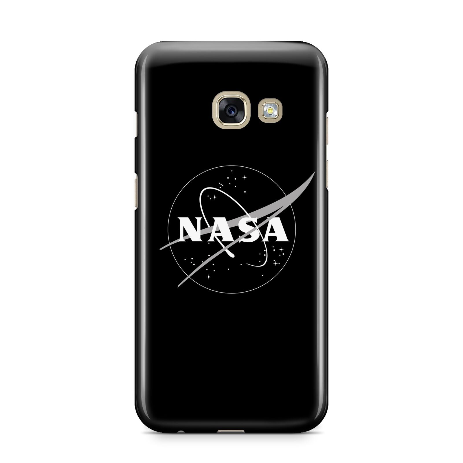 Black NASA Meatball Samsung Galaxy A3 2017 Case on gold phone