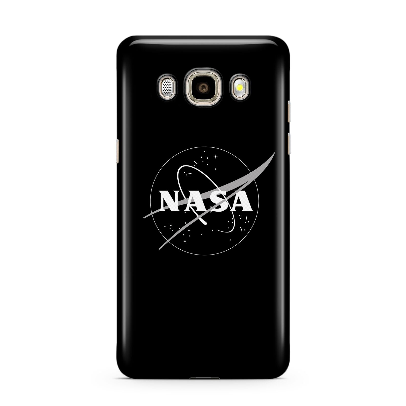 Black NASA Meatball Samsung Galaxy J7 2016 Case on gold phone