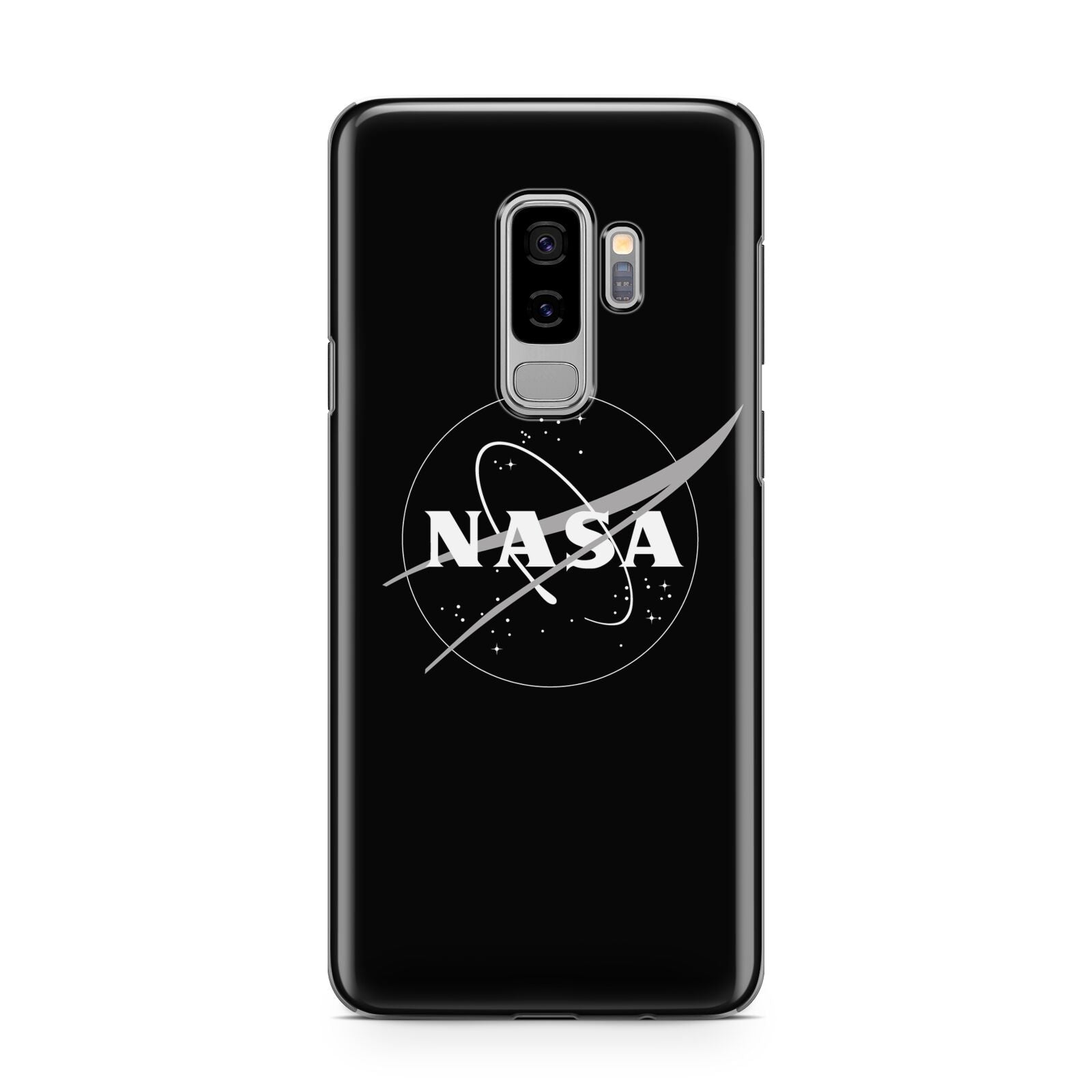 Black NASA Meatball Samsung Galaxy S9 Plus Case on Silver phone