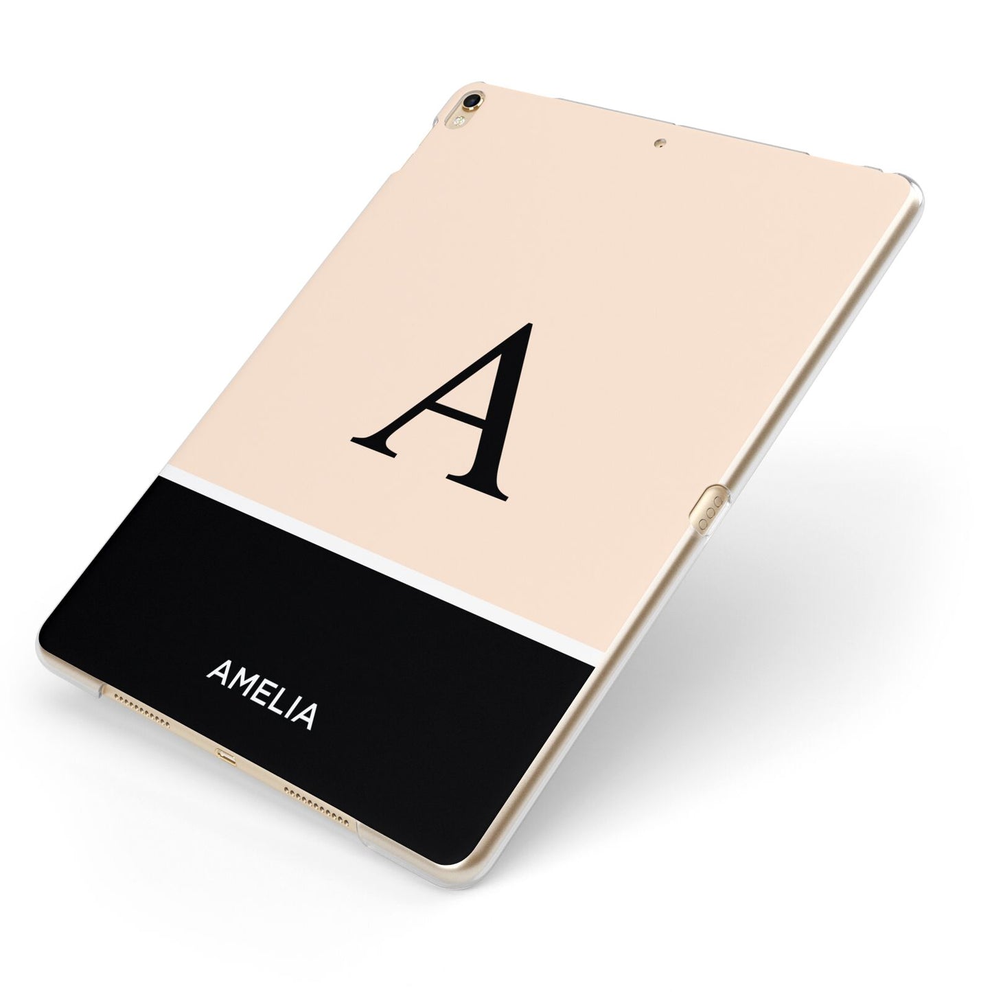 Black Neutral Personalised Initial Apple iPad Case on Gold iPad Side View