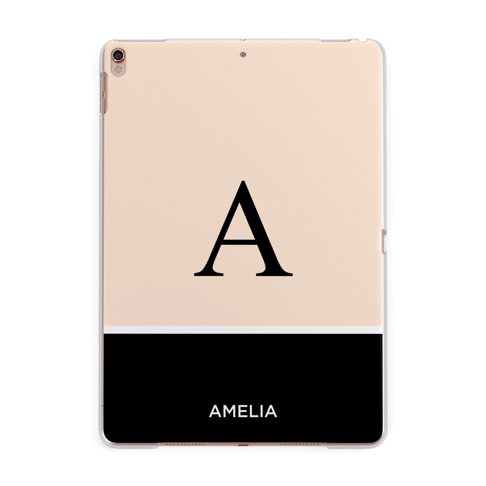 Black Neutral Personalised Initial Apple iPad Rose Gold Case