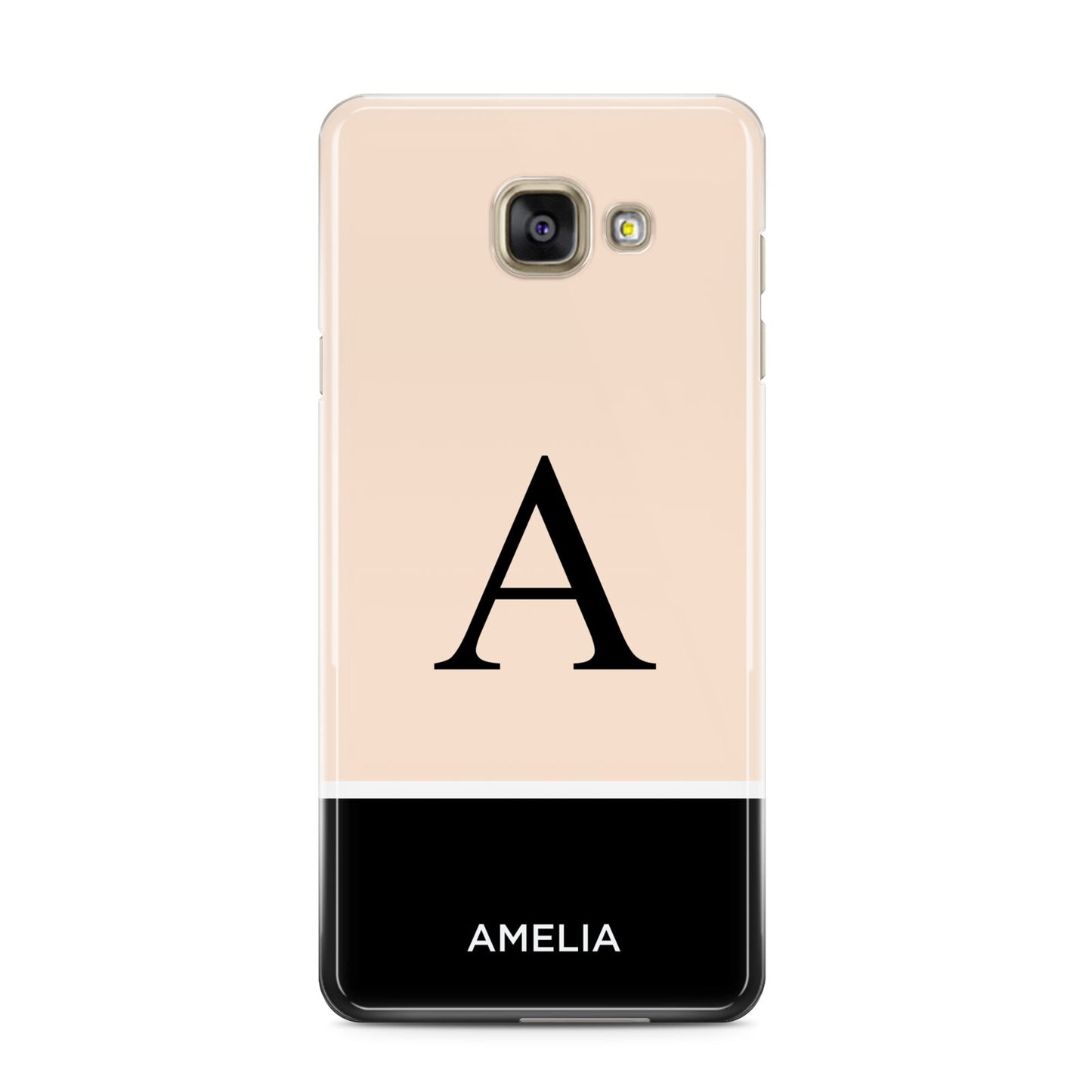 Black Neutral Personalised Initial Samsung Galaxy A3 2016 Case on gold phone