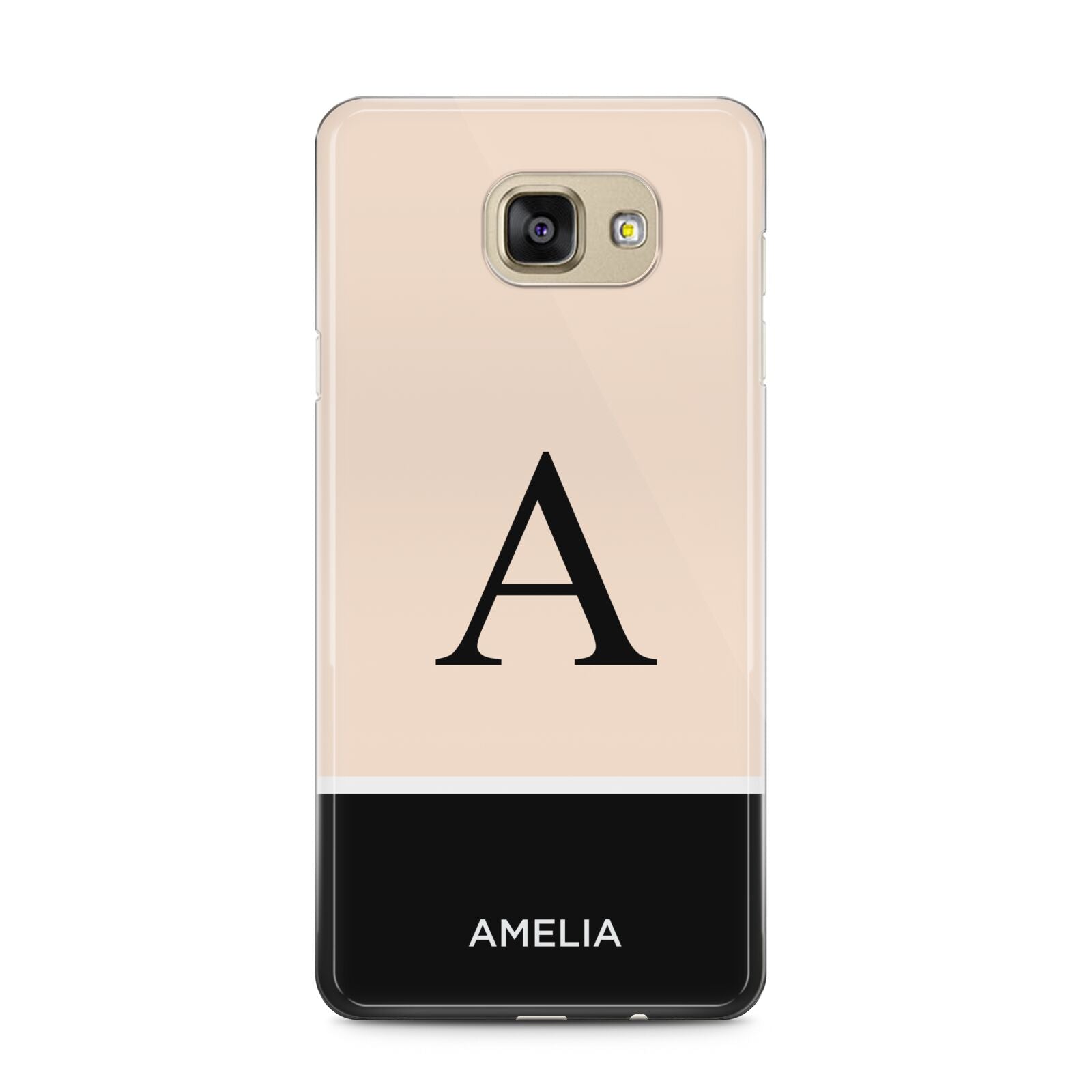 Black Neutral Personalised Initial Samsung Galaxy A5 2016 Case on gold phone