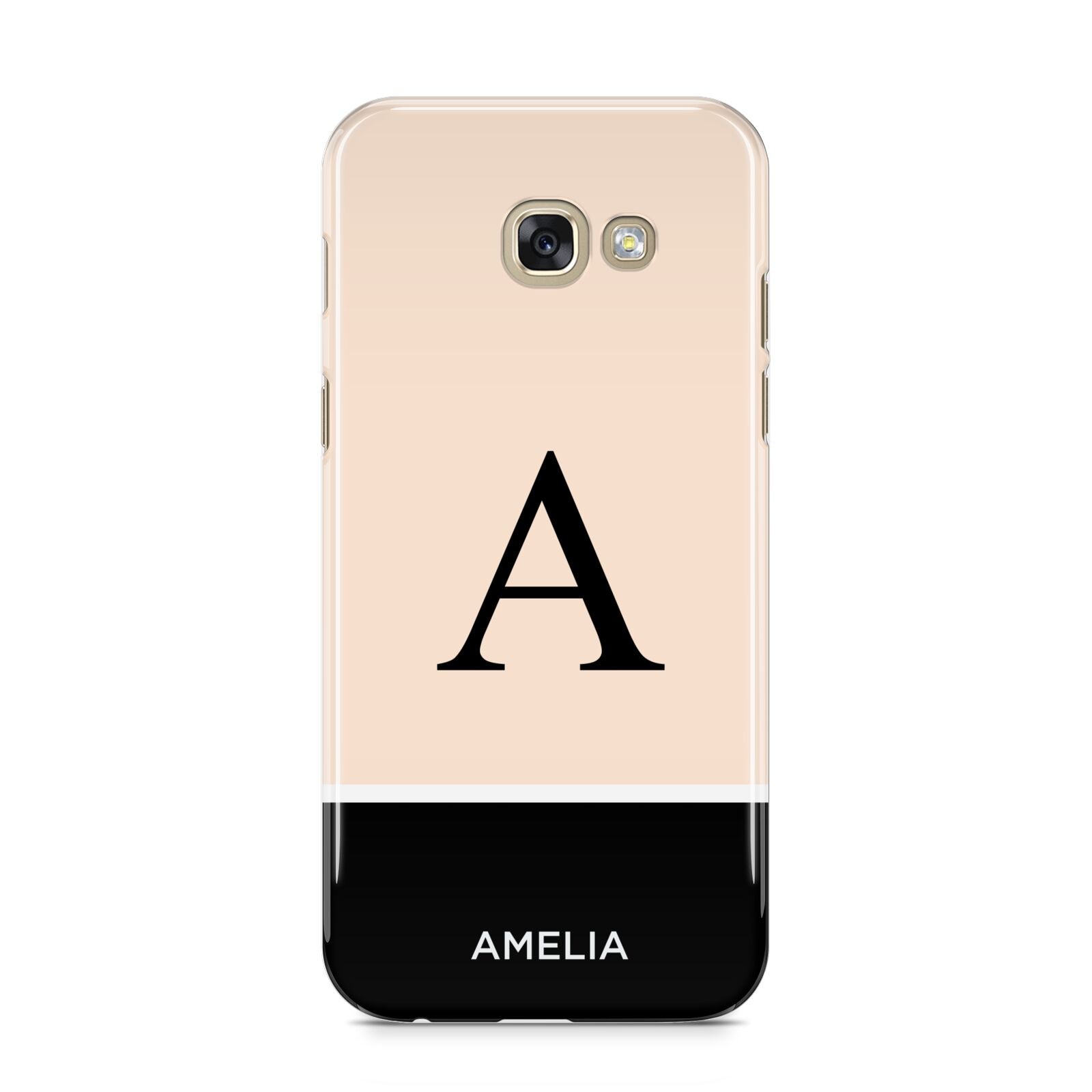 Black Neutral Personalised Initial Samsung Galaxy A5 2017 Case on gold phone