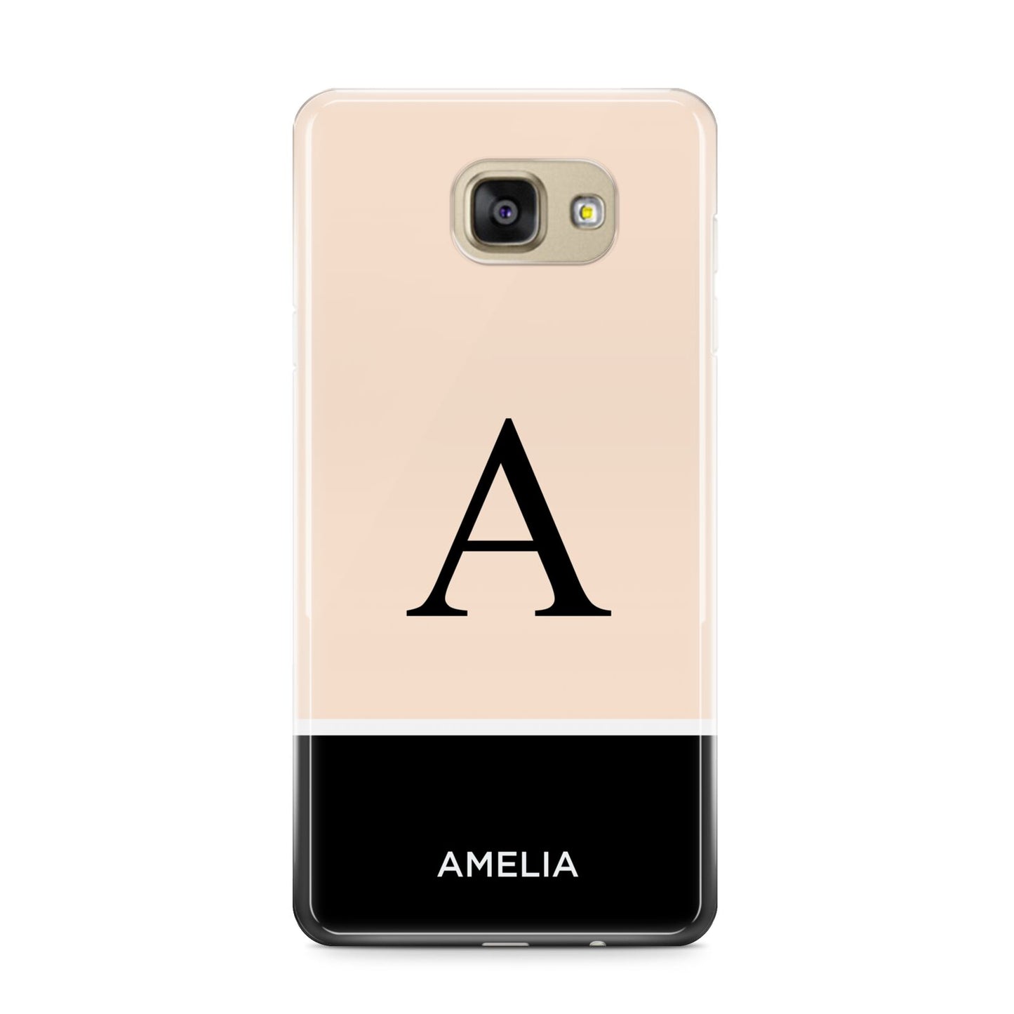 Black Neutral Personalised Initial Samsung Galaxy A9 2016 Case on gold phone