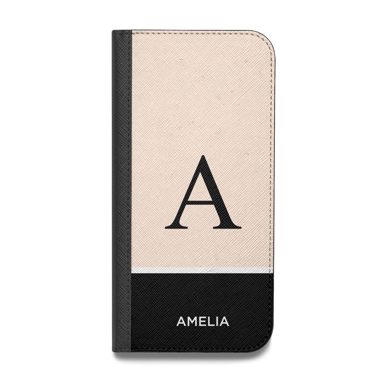 Black Neutral Personalised Initial Vegan Leather Flip iPhone Case