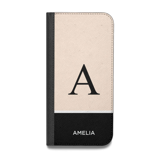 Black Neutral Personalised Initial Vegan Leather Flip iPhone Case