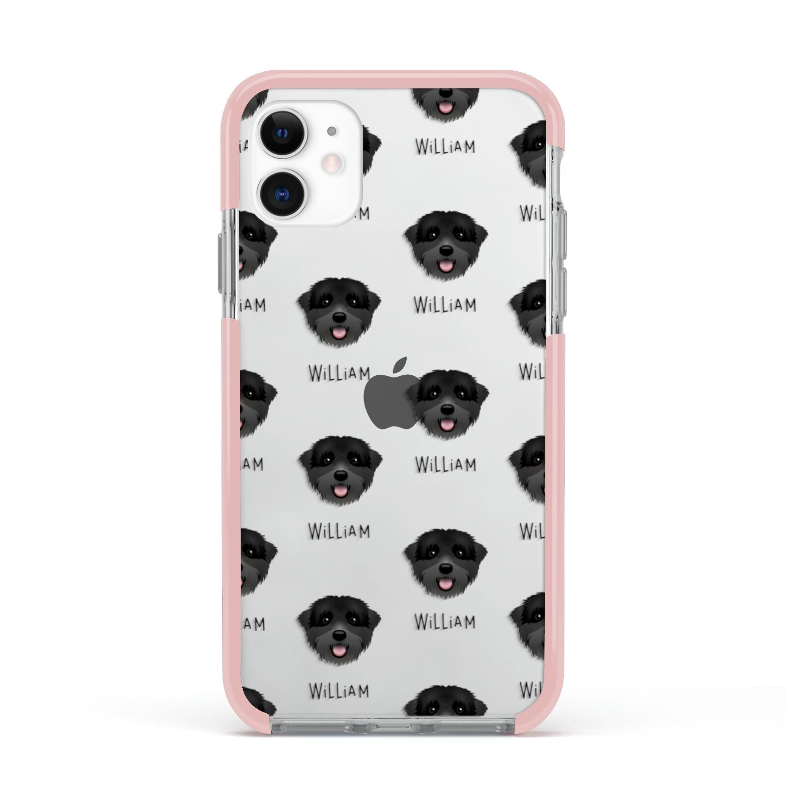 Black Russian Terrier Icon with Name Apple iPhone 11 in White with Pink Impact Case