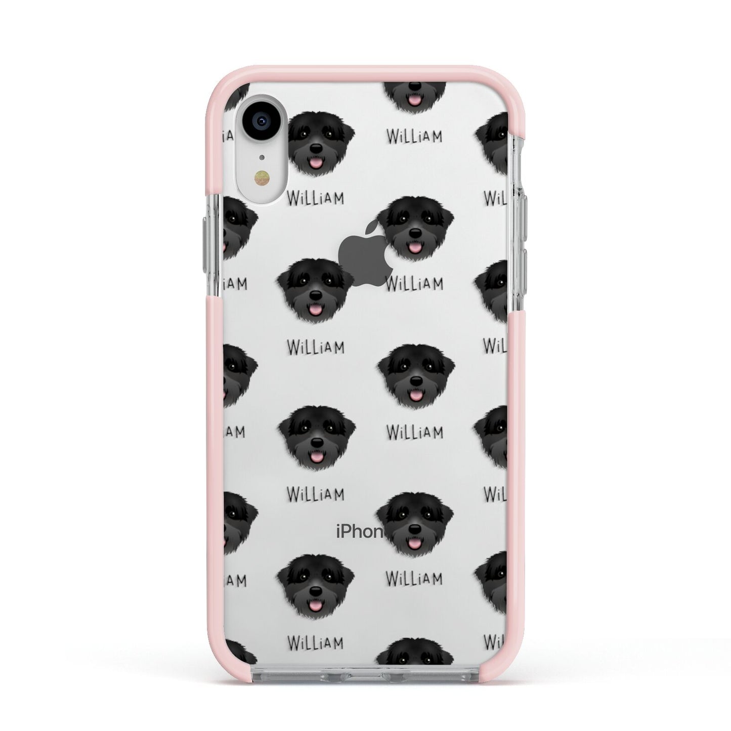 Black Russian Terrier Icon with Name Apple iPhone XR Impact Case Pink Edge on Silver Phone
