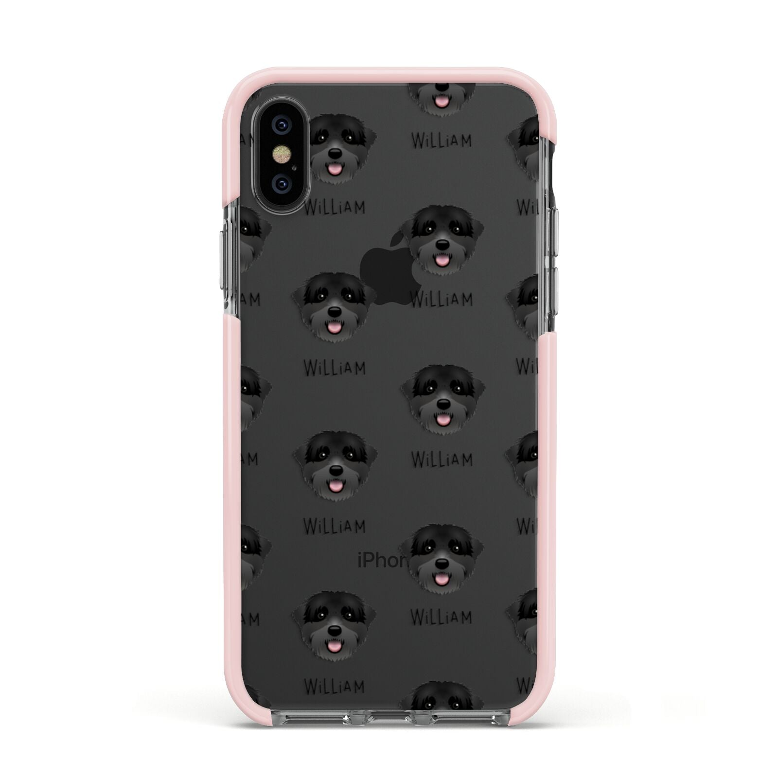 Black Russian Terrier Icon with Name Apple iPhone Xs Impact Case Pink Edge on Black Phone