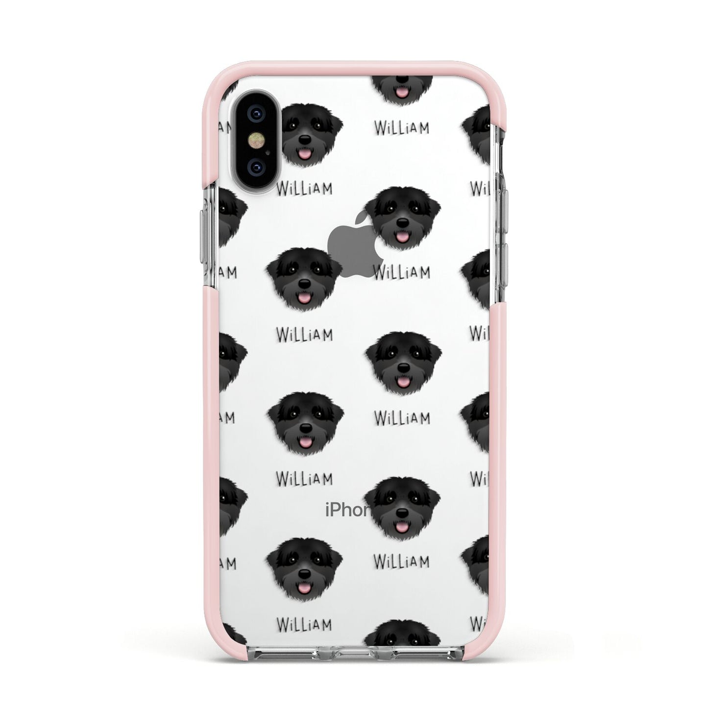 Black Russian Terrier Icon with Name Apple iPhone Xs Impact Case Pink Edge on Silver Phone