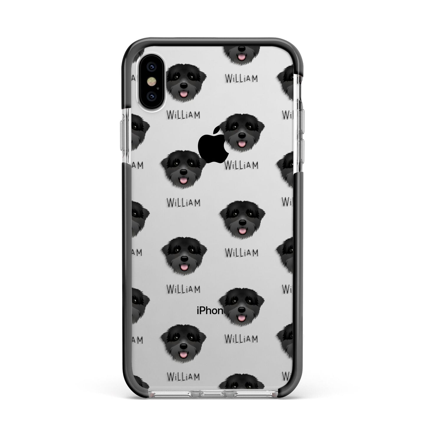 Black Russian Terrier Icon with Name Apple iPhone Xs Max Impact Case Black Edge on Silver Phone