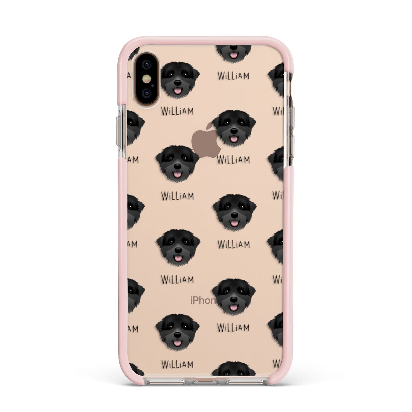 Black Russian Terrier Icon with Name Apple iPhone Xs Max Impact Case Pink Edge on Gold Phone