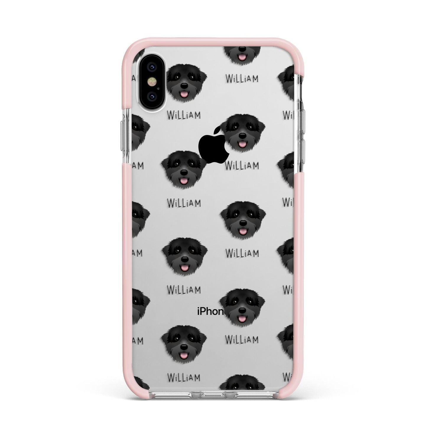 Black Russian Terrier Icon with Name Apple iPhone Xs Max Impact Case Pink Edge on Silver Phone