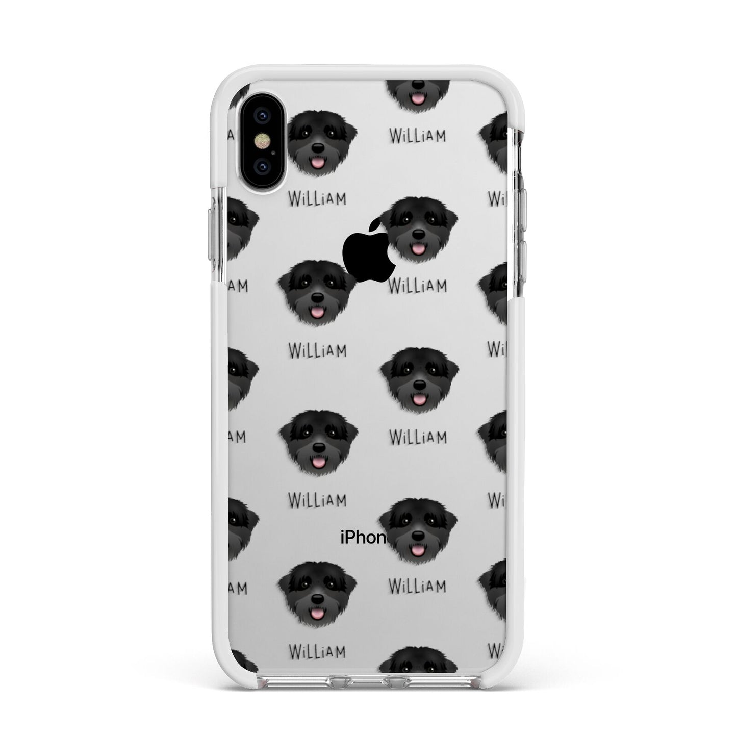 Black Russian Terrier Icon with Name Apple iPhone Xs Max Impact Case White Edge on Silver Phone