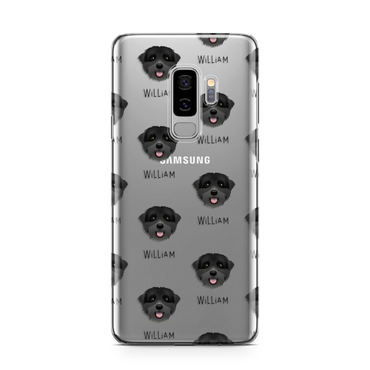 Black Russian Terrier Icon with Name Samsung Galaxy S9 Plus Case on Silver phone