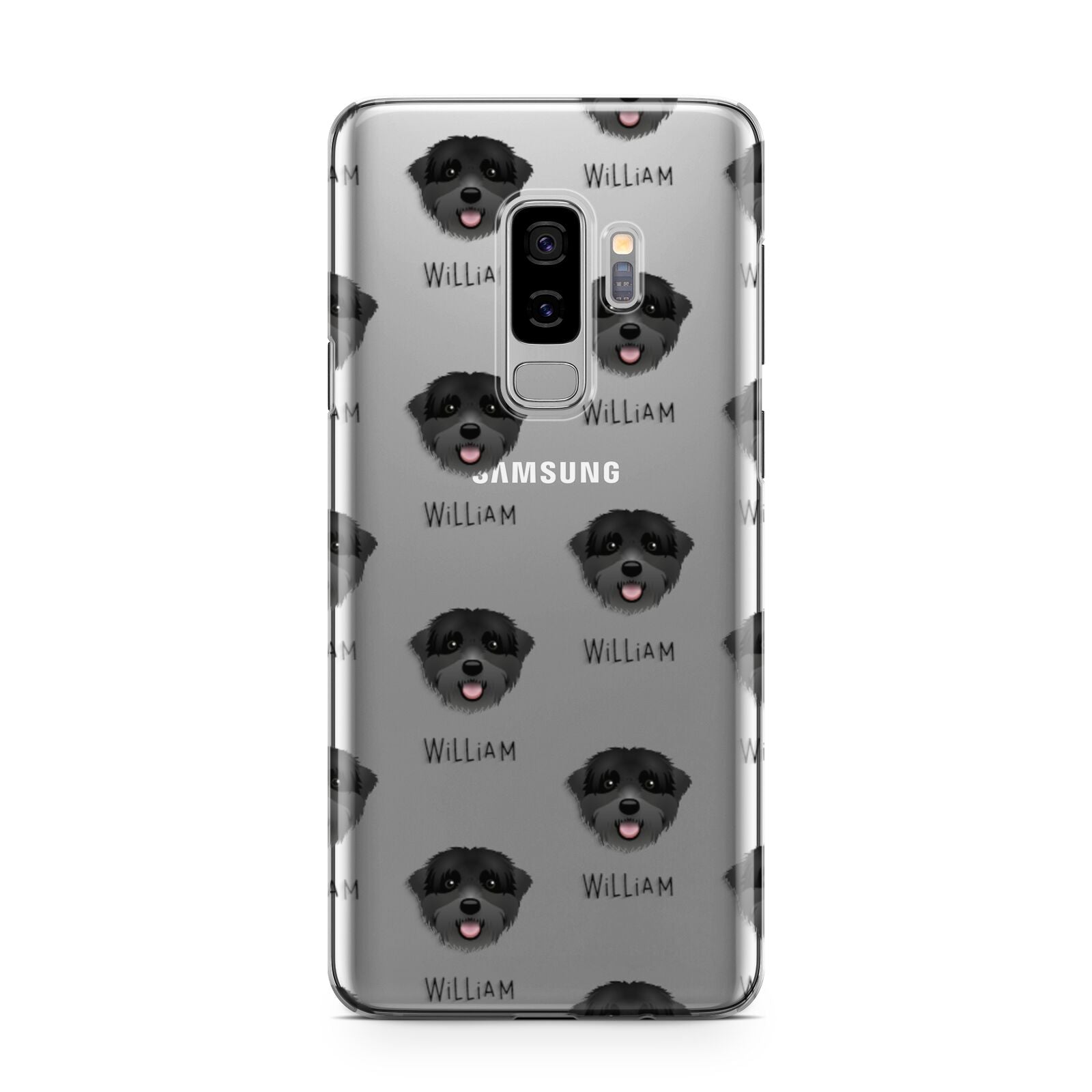 Black Russian Terrier Icon with Name Samsung Galaxy S9 Plus Case on Silver phone