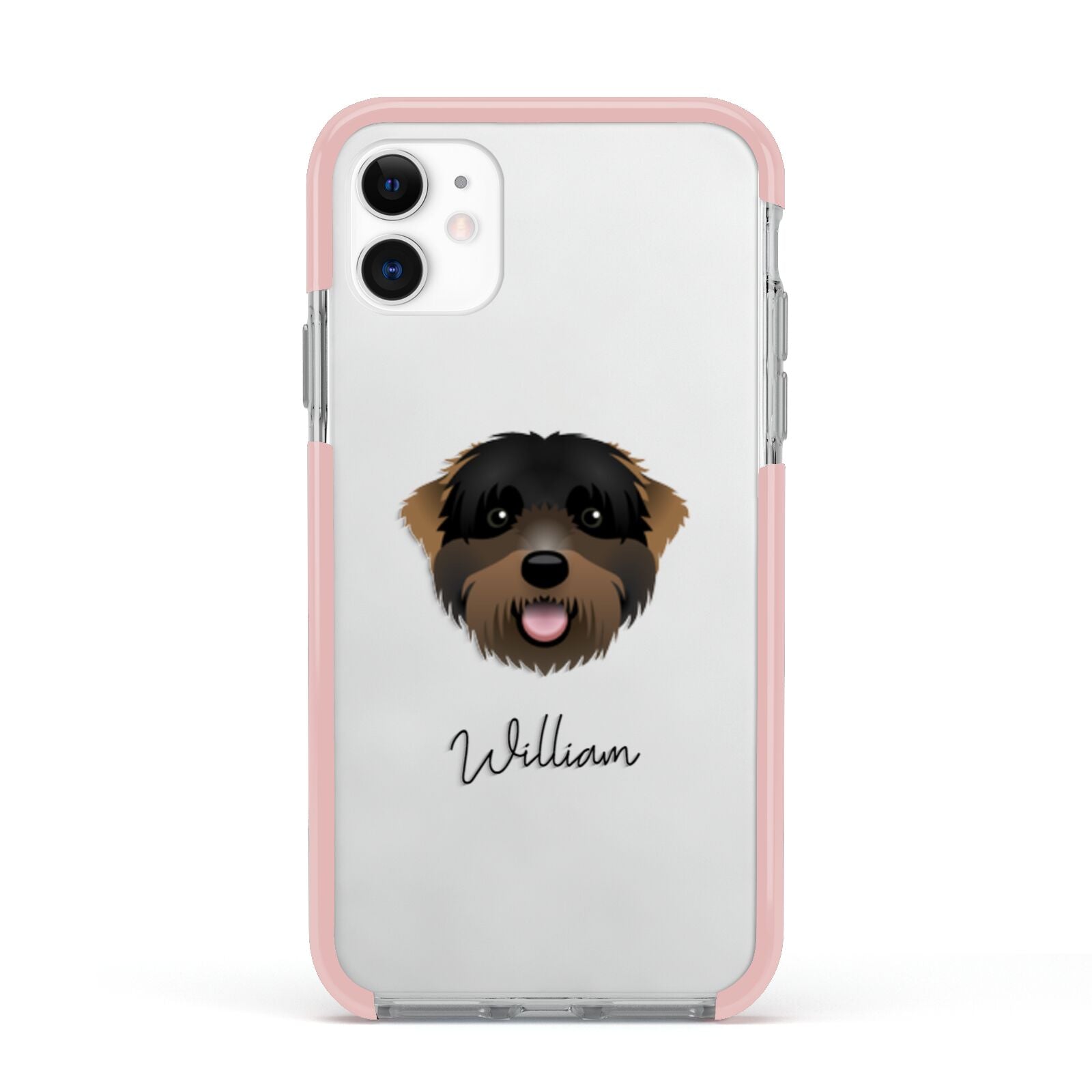 Black Russian Terrier Personalised Apple iPhone 11 in White with Pink Impact Case