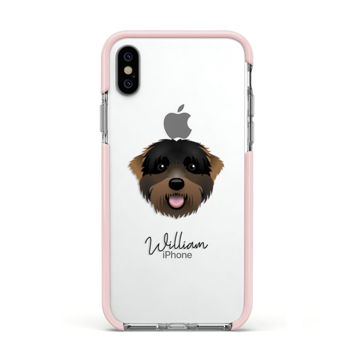 Black Russian Terrier Personalised Apple iPhone Xs Impact Case Pink Edge on Silver Phone
