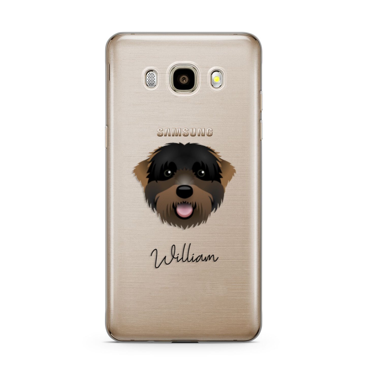 Black Russian Terrier Personalised Samsung Galaxy J7 2016 Case on gold phone