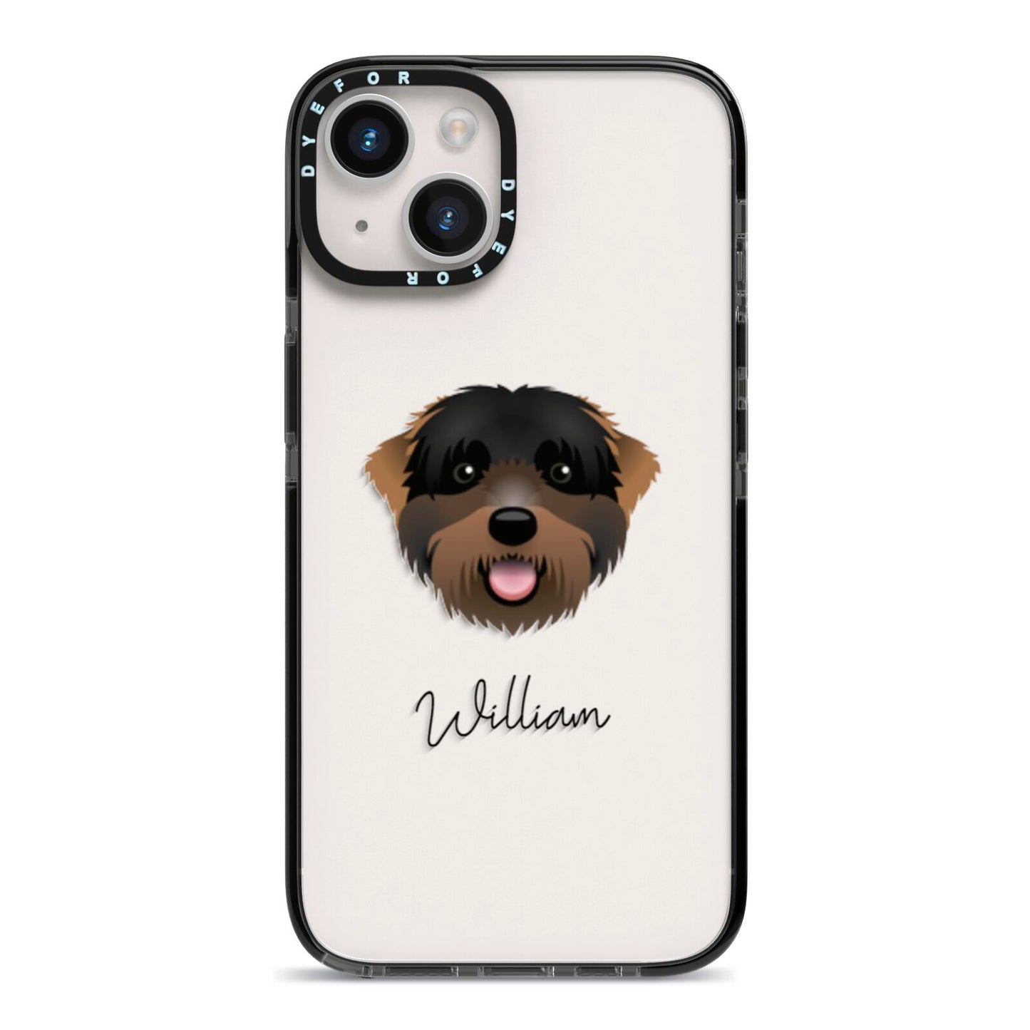 Black Russian Terrier Personalised iPhone 14 Black Impact Case on Silver phone